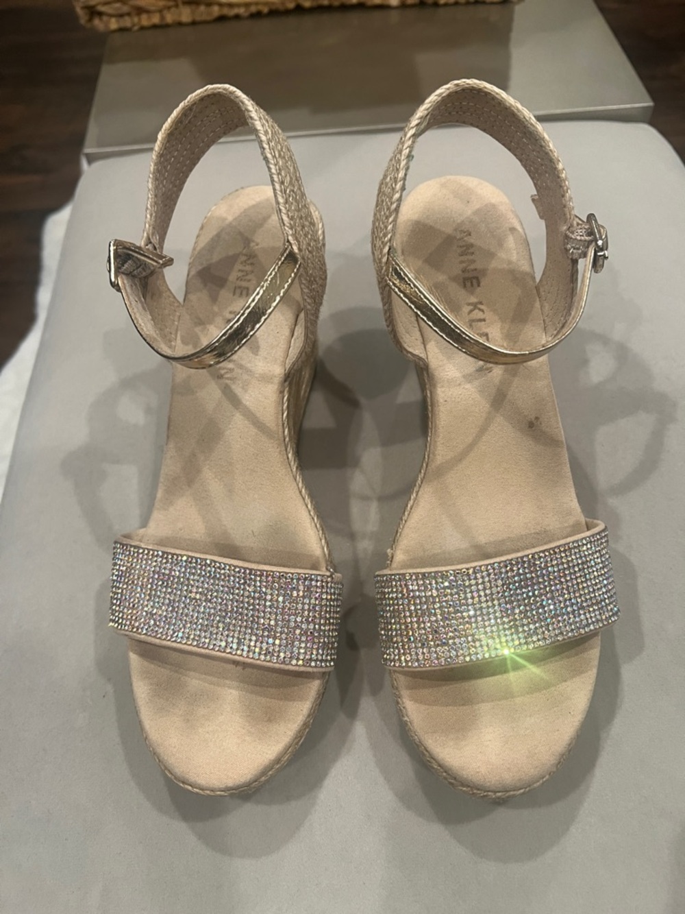 Anne Klein Sparkling Beige Wedge Sandals